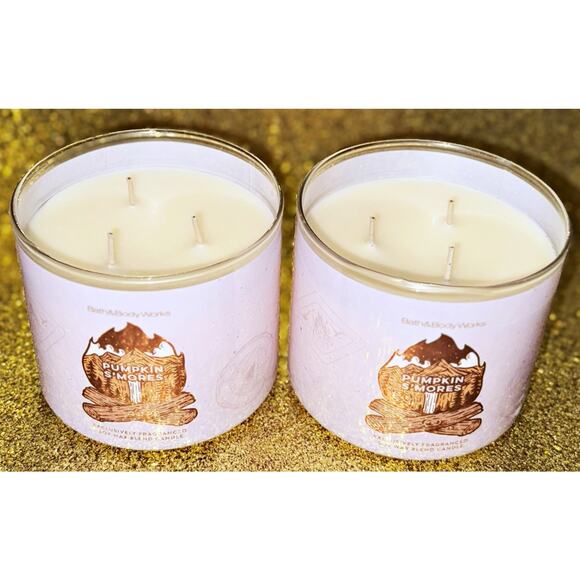 Lot of 2 Bath & Body Works Pumpkin S'mores Large 3-Wick Scented Candle 14.5oz - Picture 4 of 5
